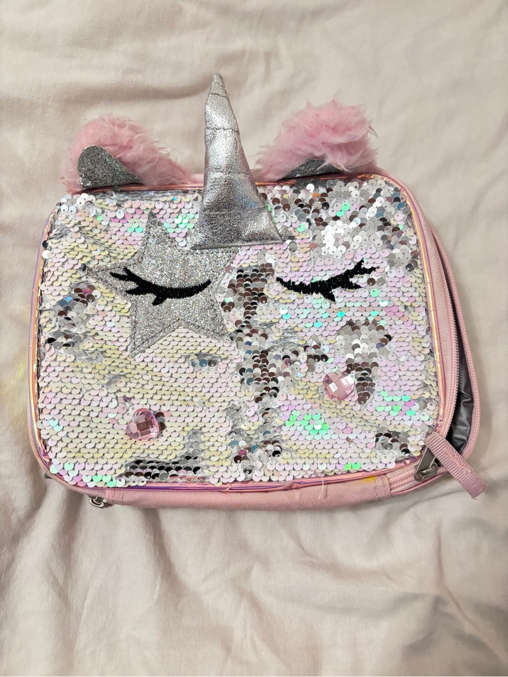 Source Unknown Pink Sequin Unicorn Lunch Bag with Silver Horn
